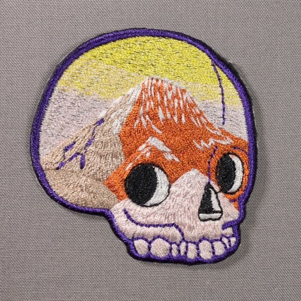 Skull Mountain Design Iron On Patch | Outdoor Gothic Patch